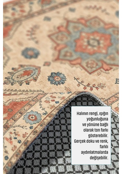Dekoratif Halı Kaymaz Taban Leke Tutmaz Yıkanabilir Kilim Özel Ölçü Salon Halısı 3027-1 Çok Renkli