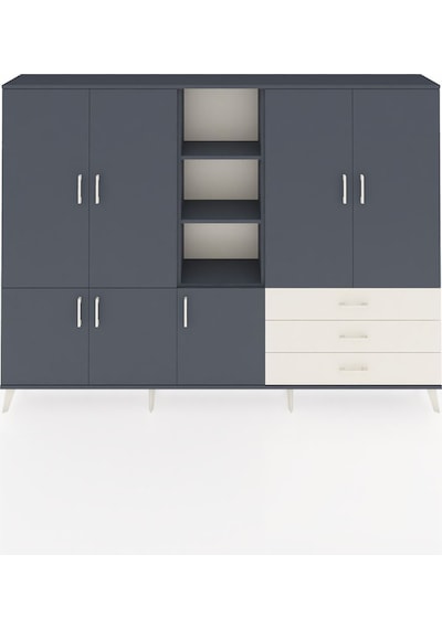 Arges Dolap 11 Raflı 3 Çekmeceli 7 Kapaklı 220x30x163 Antrasit-antrasit/aytaşı Antrasıt/aytası - Antrasıt