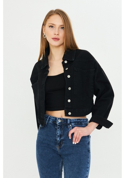 Modanida Kadın Kot Ceket Jean Siyah Kot Ceket Crop Kesim Geniş Cepli Düğmeli Denim Ceket Siyah Siyah Modanida Kadın Kot Ceket Jean Siyah Kot Ceket Crop Kesim Geniş Cepli Düğmeli Denim Ceket Siyah Siyah