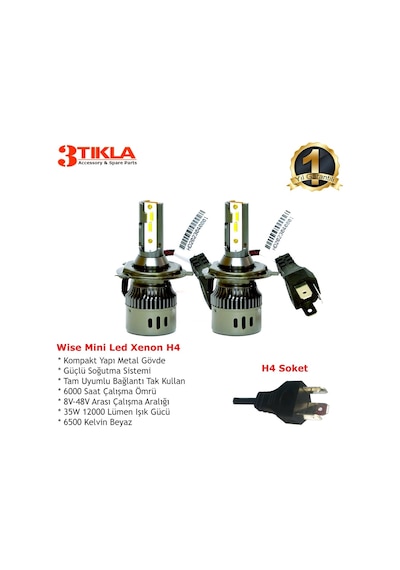 Wise Beyaz H4 Mini Led Xenon Şimşek Etkili 12000 Lümen