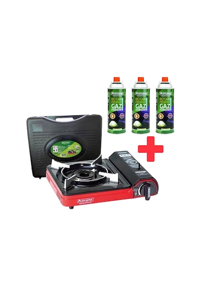 Orcamp Portatif Kamp Ocağı Kırmızı Ck-505 + 3 Orcamp 227 Gram Gaz Kartuşu Kırmızı
