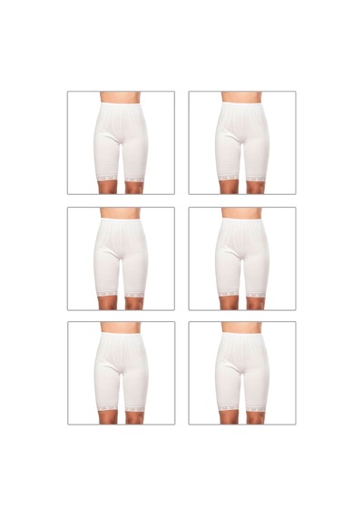 Özkan Underwear Özkan 0114 6'lı Paket Kadın %100 Pamuklu Ağlı Model Ribana Esnek Rahat Kalıp Yumuşak Paçalı Diz Üstü Kısa Tayt Beyaz