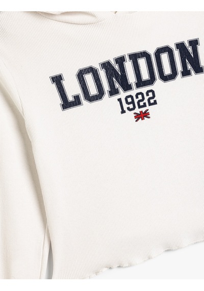 Koton Kapşonlu Sweatshirt Şehir Baskılı Pamuklu Beyaz 5wkg10211ak Beyaz