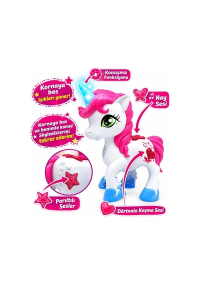 Işıklı Ve Sesli Konuşan Oyuncak Unicorn At 25 Cm - Ses Tekrar Özellikli Eğitici Eğlenceli Peri Atı
