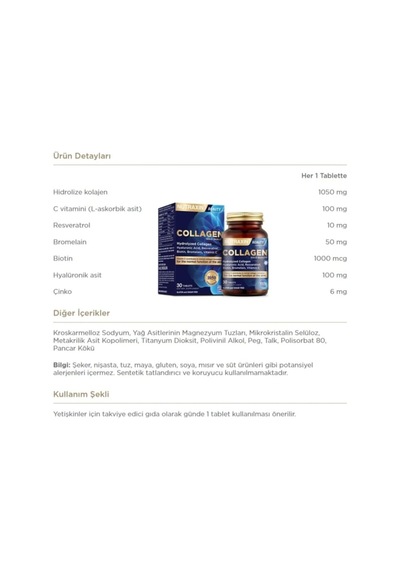 Tr Hidrolize Kolajen, Hyalüronik Asit, Resveratrol, Biotin, Çinko İçeren 30 Tablet + Probiota Advanced 60 Tablet Set
