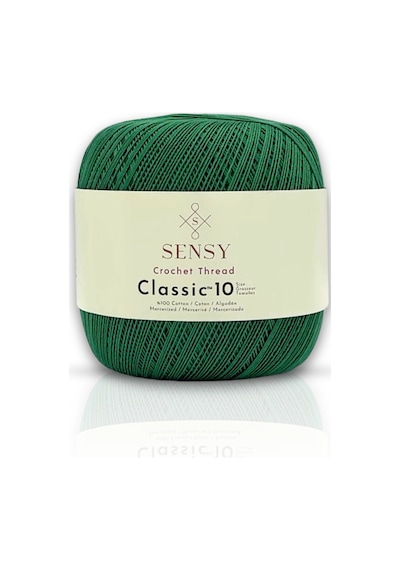 Sensy Classic 10 Tığ İpi 100% Merserize Pamuk Örgü İpi, Dantel İpi, Giza Mısır Pamuğu Yeşil