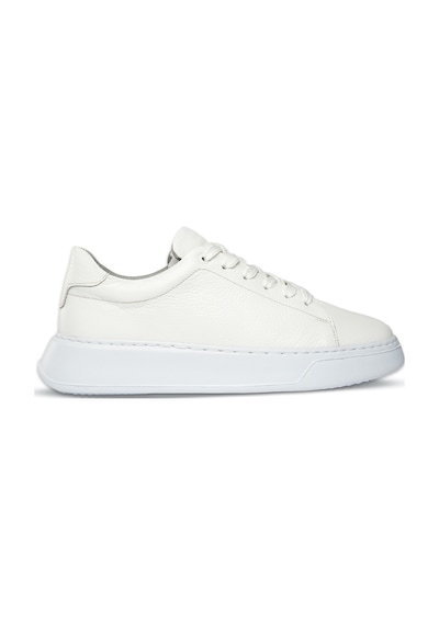 Beyaz Casual Bağcıklı Deri Sneakers Beyaz
