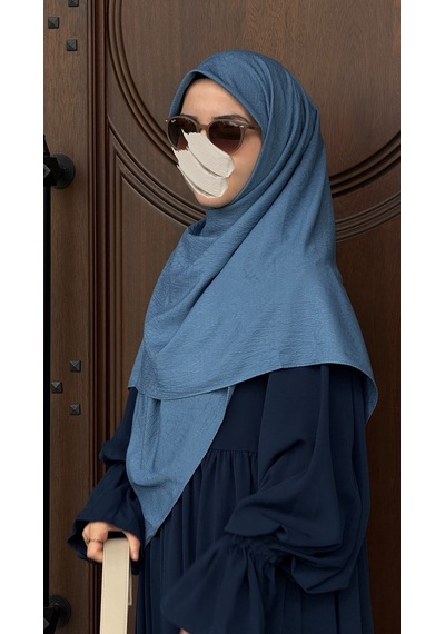 Qalortex Scarf Premium Jakarlı Hüma Büyük Boy Eşarp -indigo
