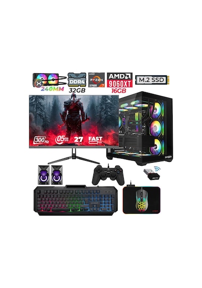Xaser Nova X40 R7-5700X 32 GB 1 TB M.2 NVMe SSD 16 GB RX9060XT 27" Free Dos Masaüstü Oyuncu Bilgisayarı