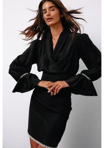 Sateen Aksesuar Detaylı Bluz - Siyah-135126 Siyah