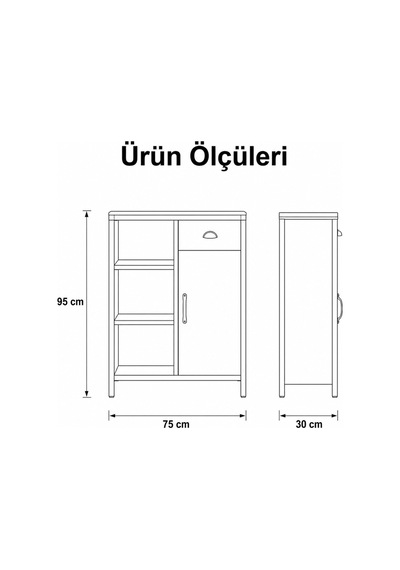Rex Raflı Çekmeceli Dolaplı Kahve Köşesi Mutfak Dolabı Beyaz - Çam
