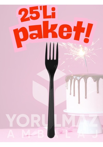 Happy Party Siyah Renkli Plastik Çatal 25 Adet Şık & Dayanıklı Kullan-at Açık Mavi