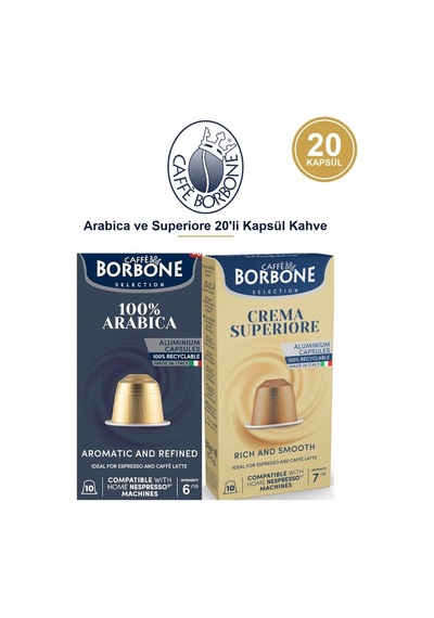 Caffe Borbone Arabica Ve Superiore 20'li Kapsül Kahve - Nespresso Uyumlu, İkili Avantaj Paketi