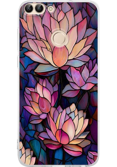 Printify Huawei P Smart İle Uyumlu Vitray Sessiz Lotus Tasarımlı Şeffaf Silikon Kılıf Şeffaf