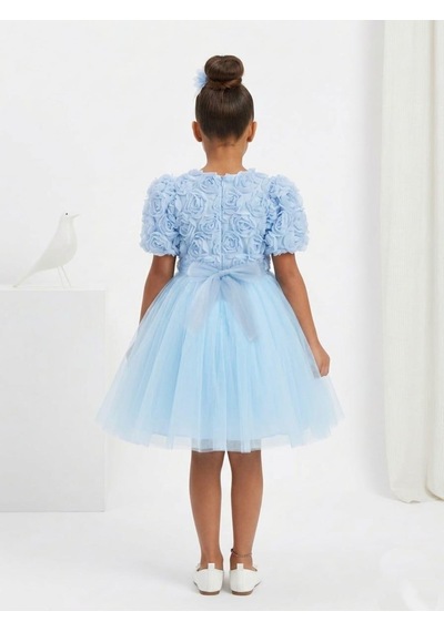 Mnk Baby & Kids Luvia Kısa Kol Kız Tütü Abiye Elbise M00811 Mavi
