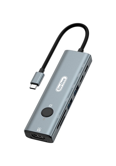 Go Des Gd-6910 Type-c Bağlantılı 7in1 Hub Adaptör Usb 5gbps/hdmi/pd 3.0/3.5mm/4k Ultra Hd Gri