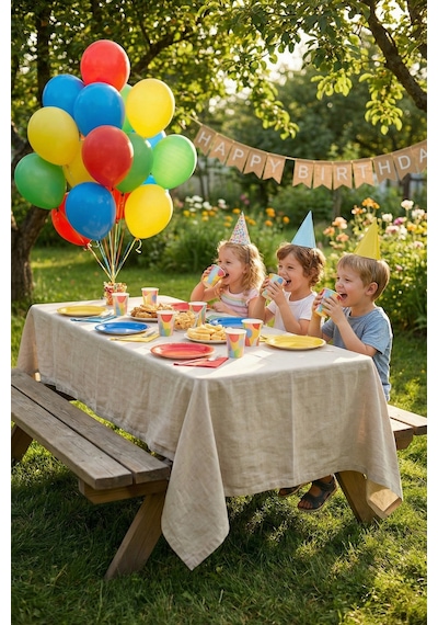 Naturel Keten Masa Örtüsü - Nişan, Baby Shower, Doğum Günü Özel Gün Organizasyon Vintage Örtü Bej