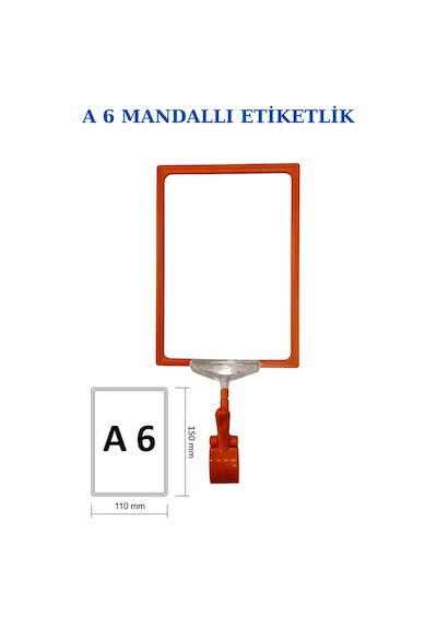 3 Adet Turuncu A6 Mandallı Raf Sepet Etiketi Çerçeveli Etiketlik Turuncu