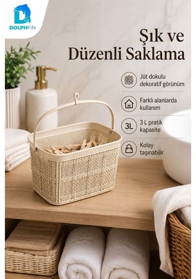 Jute Mandal Sepeti 3 L Çok Amaçlı Çamaşır Oyuncak Saklama Taşıma Sepeti Çok Renkli