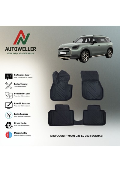 Mini Countryman U25 Ev 2024 Sonrası Uyumlu Havuzlu Oto Paspas Elektrikli