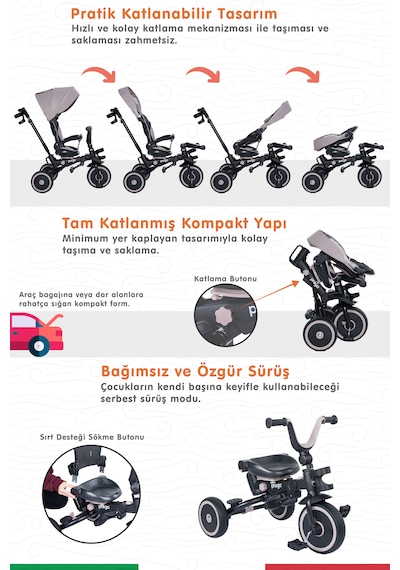 Prego Happy Dino Plus 360 Tamamen Katlanabilir Çocuk Bisikleti