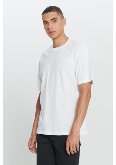 AC&Co / Altınyıldız Classics Erkek Ekru Loose Fit Bol Kesim Baskılı Bisiklet Yaka Tişört - Ekru