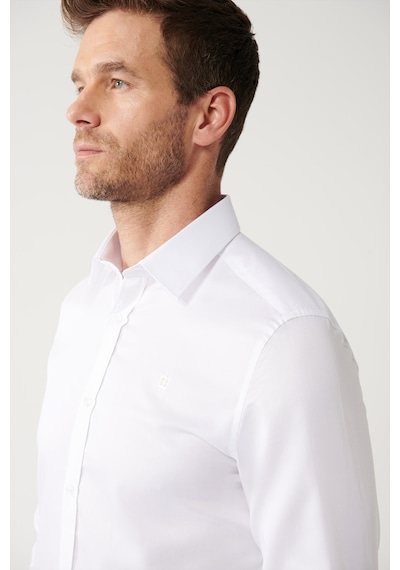 Avva Erkek Beyaz Gömlek Klasik Yaka %100 Pamuk Saten Slim Fit Dar Kesim  B002006 Beyaz