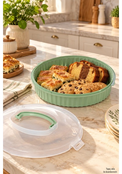 Porsima 0653 Vista Yuvarlak Kek Börek Taşıma Kabı 32 Cm - Mint Yeşili Hamur İşi Fanusu