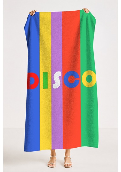 Renkli Çizgili Retro Disco Tipografik Plaj Havlusu-modern Pop Art Çok Hızlı Kuruyan Mikrofiber Havlu Eski Leylak