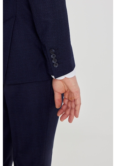 Ac&co Erkek Lacı Mavı Slim Fit Mono Yaka Desenli Çift Pantolonlu Takım Elbise