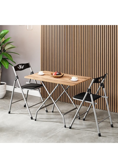 50x80 Atlantik Çam Katlanır Masa ve 2 Adet Sandalye Seti 1127