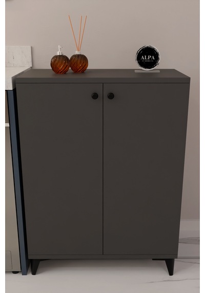 Çok Amaçlı Banyo & Çamaşır Odası Dolabı, Ayarlanabilir Raflı, Kapaklı Modern Banyo Dolabı Antrasit