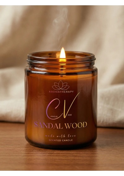 Sandal Ağacı Kokulu Mum- Aromaterapi Mum 100cc- %100 Doğal Soya Wax Mum Amber