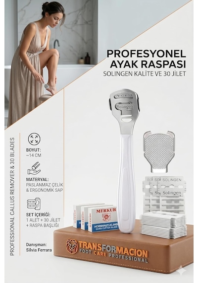 Transformacion 30 Jilet Yedekli Topuk Rendesi Nasır Törpüsü Aleti Pedikür Raspası Solingen Profesyonel 718813