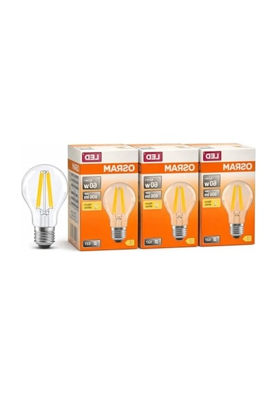 Osram Led Filament Ampul 6.5w 60w Eşdeğer 2700k Sarı Işık 806 Lümen E27 Duy 3 Lü Paket E Enerji Sınıfı 360 Işık 105x60 Mm Dimmer Uyumlu Değil Enerji Sınıfı E 10c