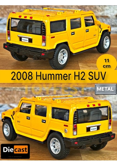 2008 Hummer H2 Suv Çek Bırak Die - Cast Kapıları Açılabilen Metal Model Araba - Sarı 11.5 Cm