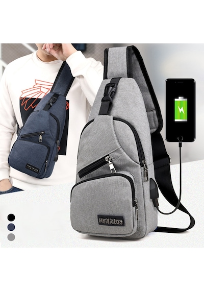 Unisex Power Bank Destekli Mavi Renk Göğüs Çantası Mavi