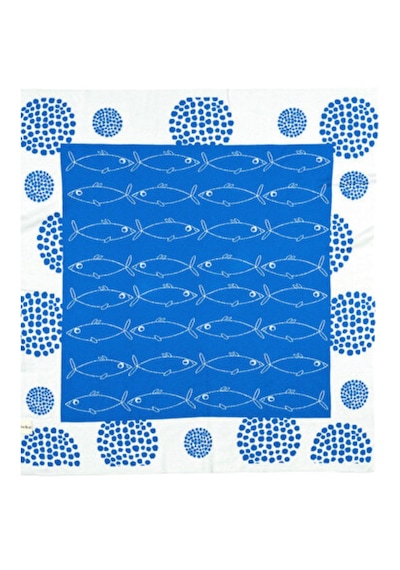 Organik Triko Bebek Örtüsü, Balıklar 80x90 , Mavi