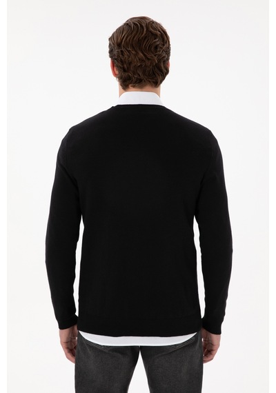 U.S. Polo Assn. Erkek Slim Fit V Yaka Siyah Basic Kazak 50288881-VR046