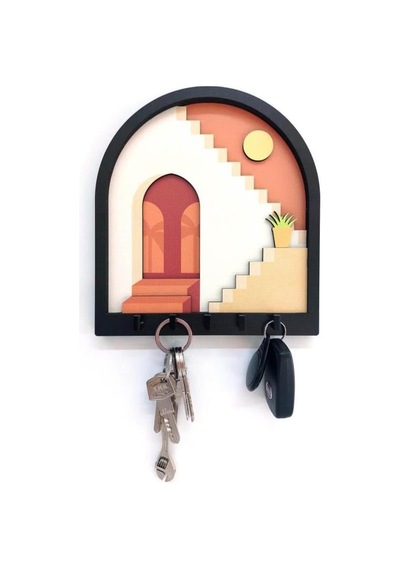 Caju Art & Decoration Turuncu Soyut Merdiven Tasarım 3d Katmanlı Duvar Askısı Anahtarlık Diğer