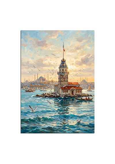 Kız Kulesi Ve Martılı Ve Deniz Ve İstanbul Manzarası Dekoratif Kanvas - Mdf Ahşap Tablo Çok Renkli