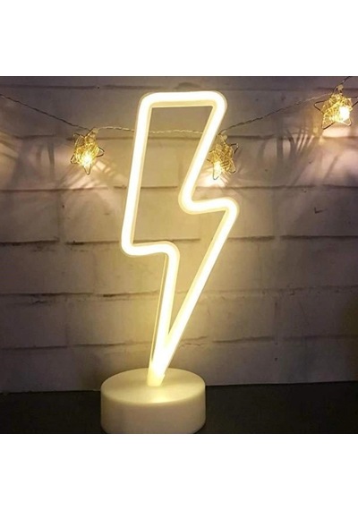 Masa Lambası Dekor Amaçlı Şimşek Şeklinde Pil İle Çalışan Neon Led Lamba Süs .