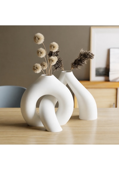 3d Baskı Interlocking Vazo - İç İçe Geçen Dekoratif Vazo-beyaz Çok Renkli