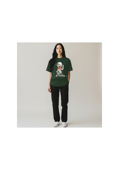 Urbantrendstore Unisex Motosiklet Kaykay Funny Eğlenceli Oversize Fit Rahat Geniş Salaş T-shirt Günlük Tişört Yeşil