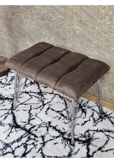 Zafir Metal Krom Tel Ayaklı 60 Cm Puf Bench - Puf - Bench - Oturak - Mutfak Oturağı - Antre Oturağı Kahverengi