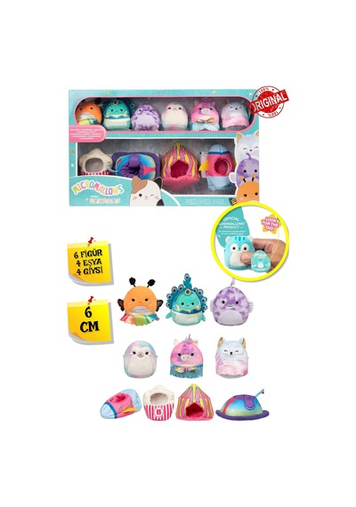 Micromallows Squishmallows Mini Peluş Oyuncak 6 Figür + 4 Aks. + 4 Giysi Figür Seti - 6 Cm - Mod-1 Çok Renkli