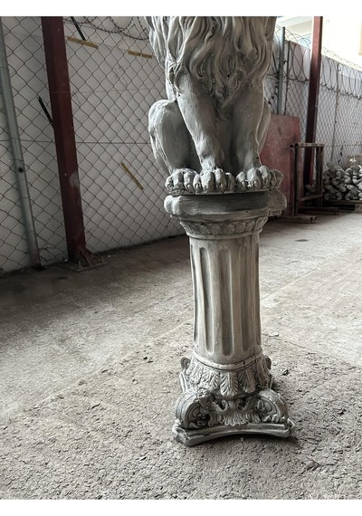 Dekoratif 53cm Eskitme Gri Aslan Ve Sütun Set Ev Balkon Bahçe Dekorasyon Bohem Biblo Heykel