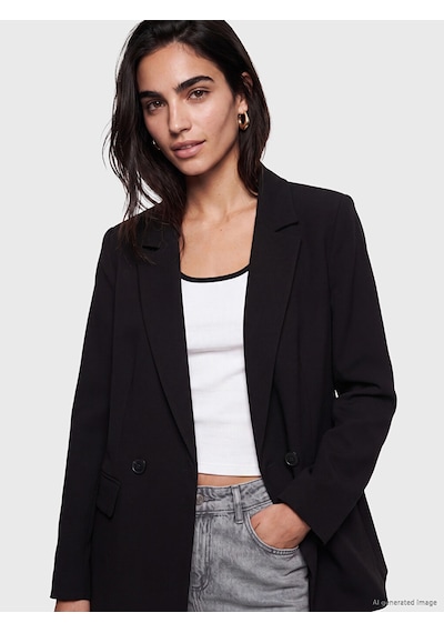 Lcw Vision Siyah Kruvaze Yaka Kadın Blazer Ceket
