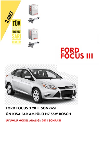Ford Focus 3 2011 Sonrası Ön Kısa Far Ampülü 2 Adet Sarı Renk