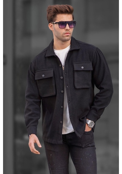 Madmext Siyah Oversize Oduncu Erkek Gömlek 6709 Siyah